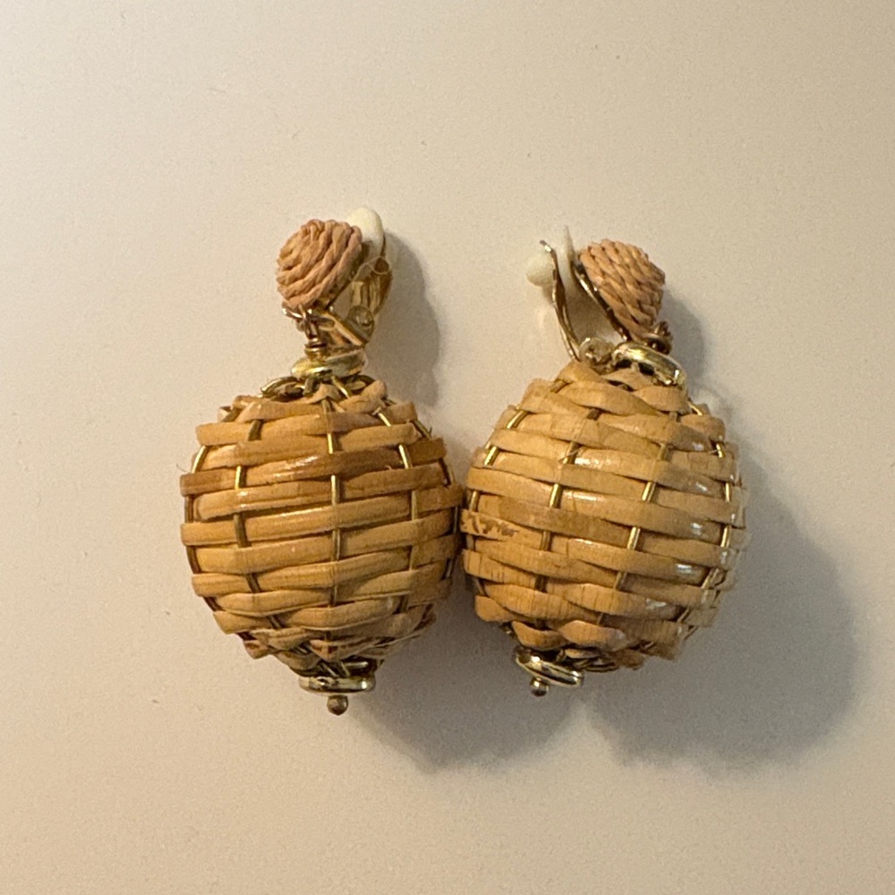 Woven Rattan CLIP ON Earrings